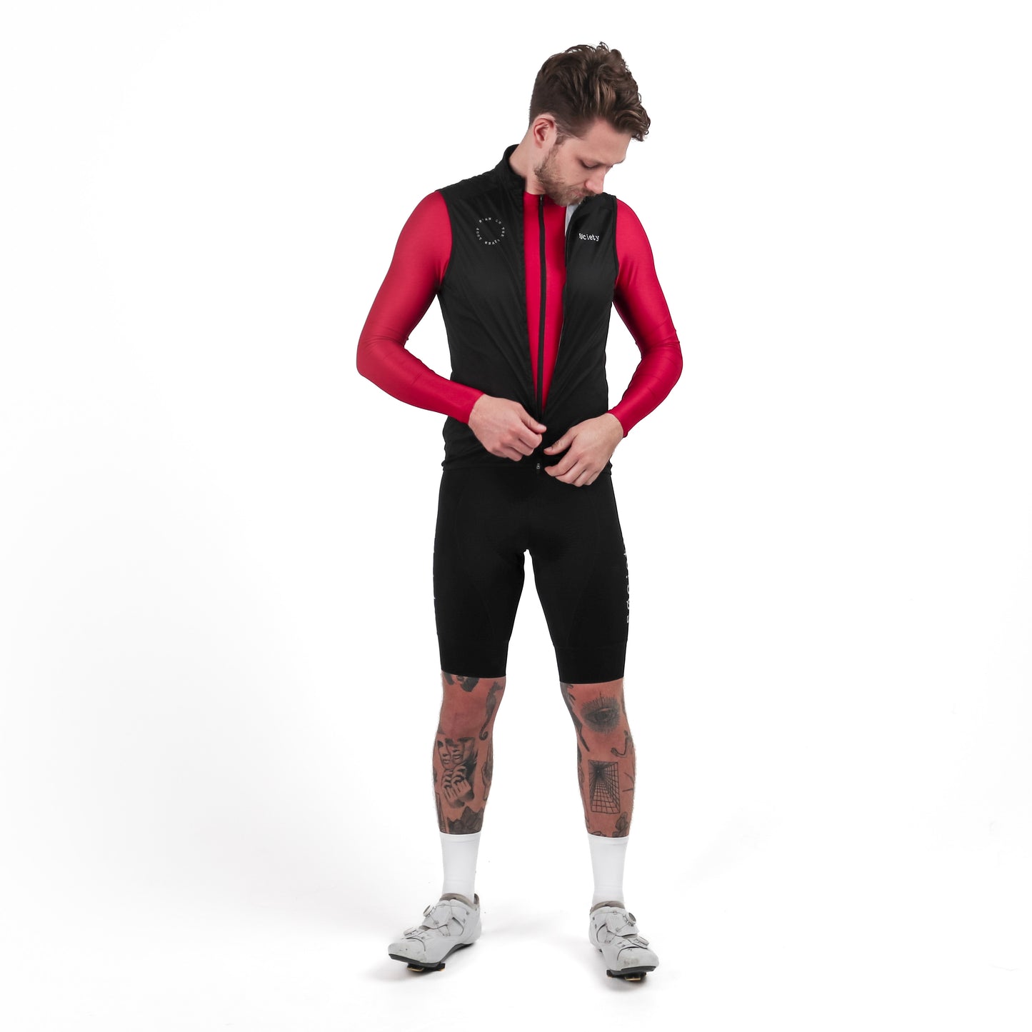 Society Cycling Club Vest and Prevail Long Sleeve Jersey Merlot