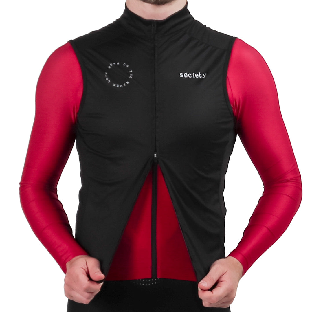 Society Cycling Club Vest and Prevail Long Sleeve Jersey Merlot